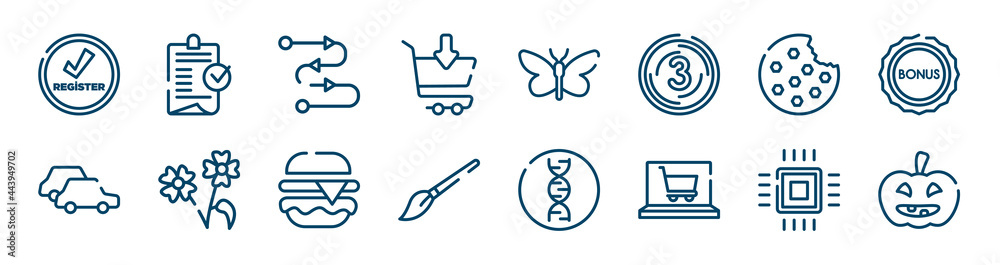 icons set such as invoice, purchase, cookie, cars, burger, hardware outline vector signs. symbol, logo illustration. linear style icons set. pixel perfect vector graphics. icons set such as invoice, purchase, cookie, cars, burger, hardware outline vector signs. symbol, logo illustration. linear style icons set. pixel perfect vector graphics.