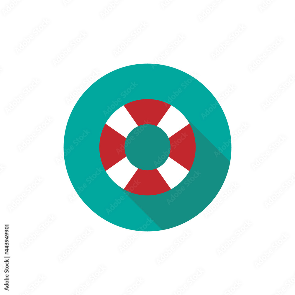 swimming rubber ring in blue circle with shadow. icon isolated on white background. swimming rubber ring in blue circle with shadow. icon isolated on white background.