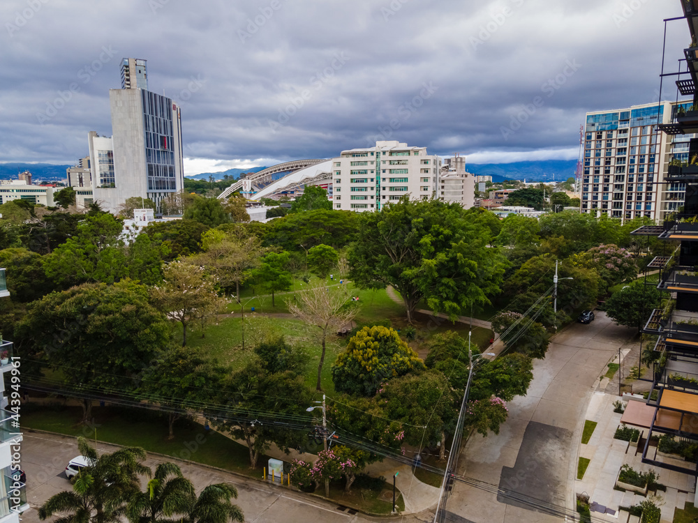 Fototapeta premium Beautiful aerial view of the City of San Jose Costa Rica, near the Sabana park and all its buildings