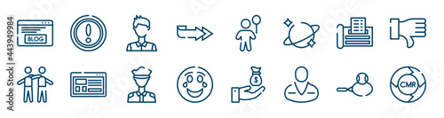 icons set such as alert, forward, fax, friend, police, sports outline vector signs. symbol, logo illustration. linear style icons set. pixel perfect vector graphics.