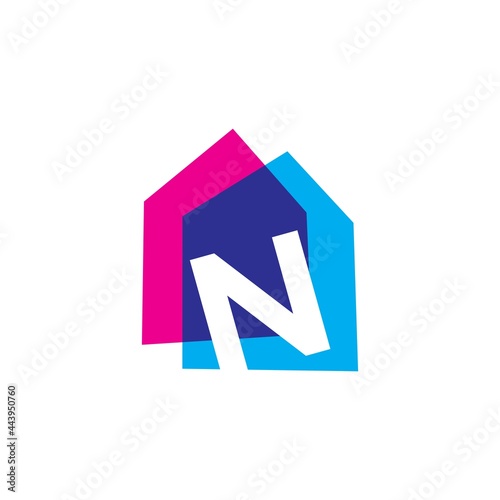 letter n house home overlapping color logo vector icon illustration