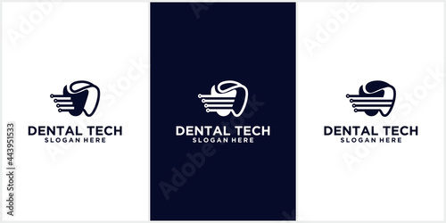 Technology dental logo icon, dental care design with technology concept, logo for dentist, technology isolated vector and dental symbol, suitable for dentistry clinic