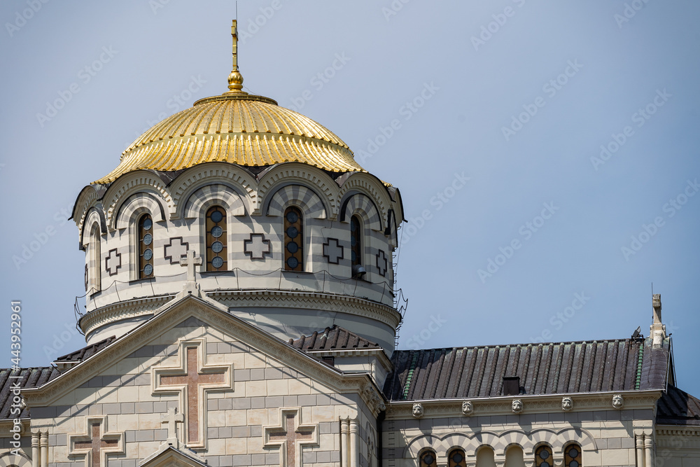 Vladimirsky Cathedral close-up. Orthodox Church in Russia. Sight.