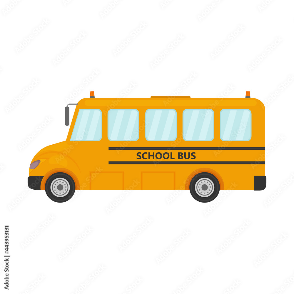 A bright yellow school bus. Transport for the transportation of schoolchildren. A bus for transporting children to educational institutions. Vector illustration isolated on a white background