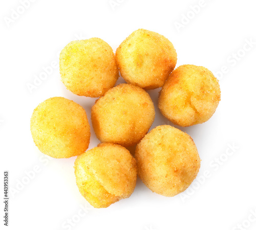 Fried potato balls on white background