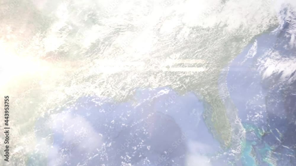 Zoom in from space and focus on USA, Mobile. 3D Animation. Background for travel intro.  Images from NASA
