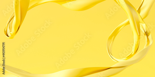 Yellow 3d rendering for display banner, backdrop. Flowing silk fabric background abstract.