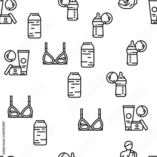 Breastfeeding Baby Vector Seamless Pattern Thin Line Illustration