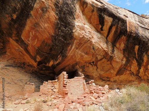   native american ruins along  the trail to fishmouth cave in  comb ridge, near blanding, utah  photo