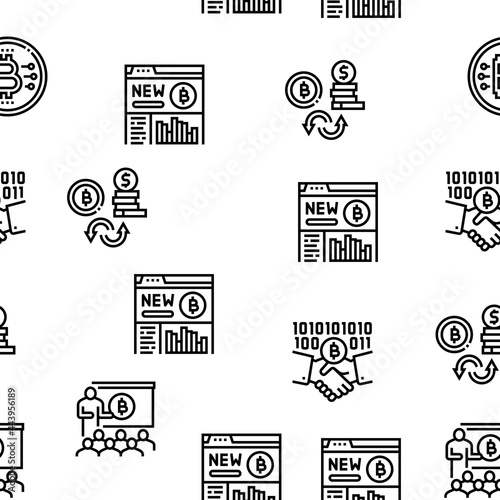 Ico Initial Coin Offer Vector Seamless Pattern Thin Line Illustration