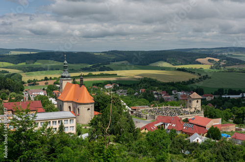 Landscape view on the protectec baroque cemetery of Strilky village from Czech Republic