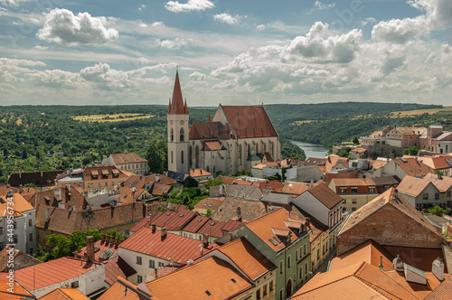 Znojmo city landscape view with Saint Nicolas church. photo