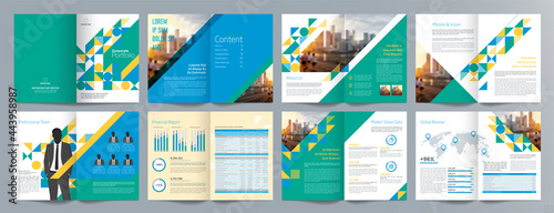 Corporate business presentation guide brochure template  Annual report  16 page minimalist flat geometric business brochure design template  A4 size.