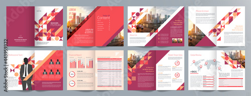Corporate business presentation guide brochure template, Annual report, 16 page minimalist flat geometric business brochure design template, A4 size.