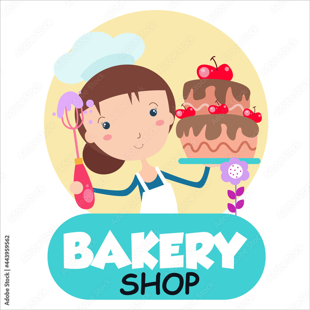 Bakery shop girl character vector template design illustration