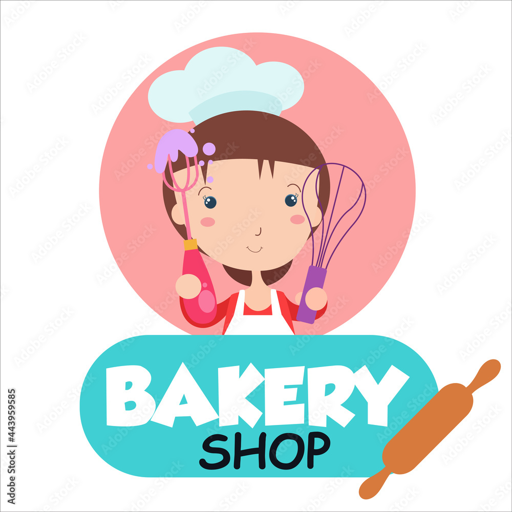 Bakery shop girl character vector template design illustration Bakery shop girl character vector template design illustration