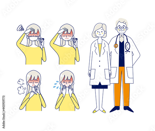 発熱している女性の医者の男性と女性のイラストベクター