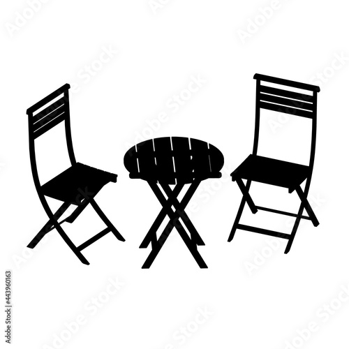 Silhouette of summer chairs and table isolated on a white background. Vector illustration