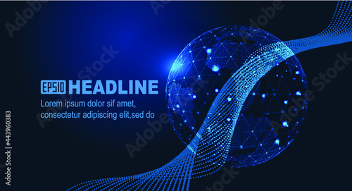 The globalized concept of the earth is perceived through technology by particle line trajectories