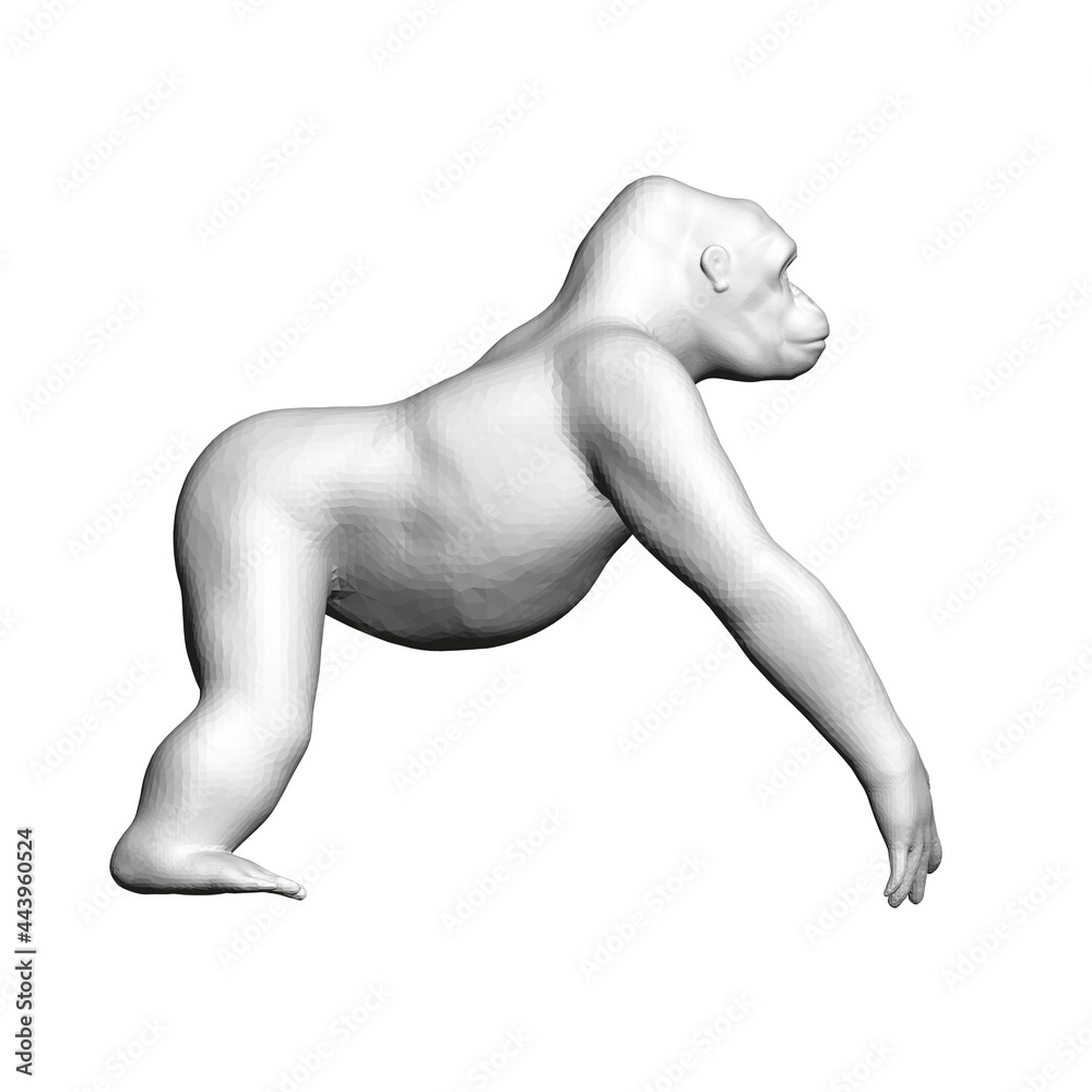 Polygonal gorilla model isolated on white background. 3D. Side view. Vector illustration Polygonal gorilla model isolated on white background. 3D. Side view. Vector illustration