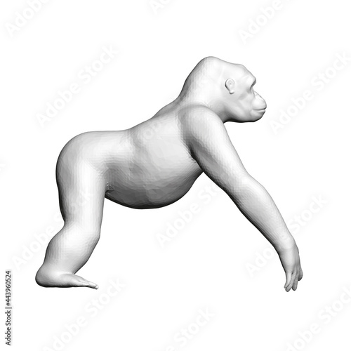 Polygonal gorilla model isolated on white background. 3D. Side view. Vector illustration