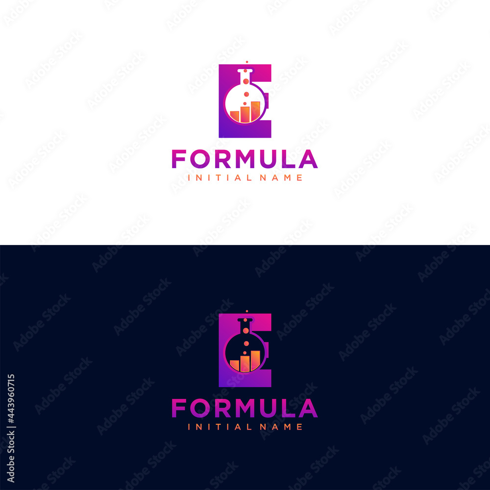 Modern initial letter E formula botlle lab logo. simple icon, template design art