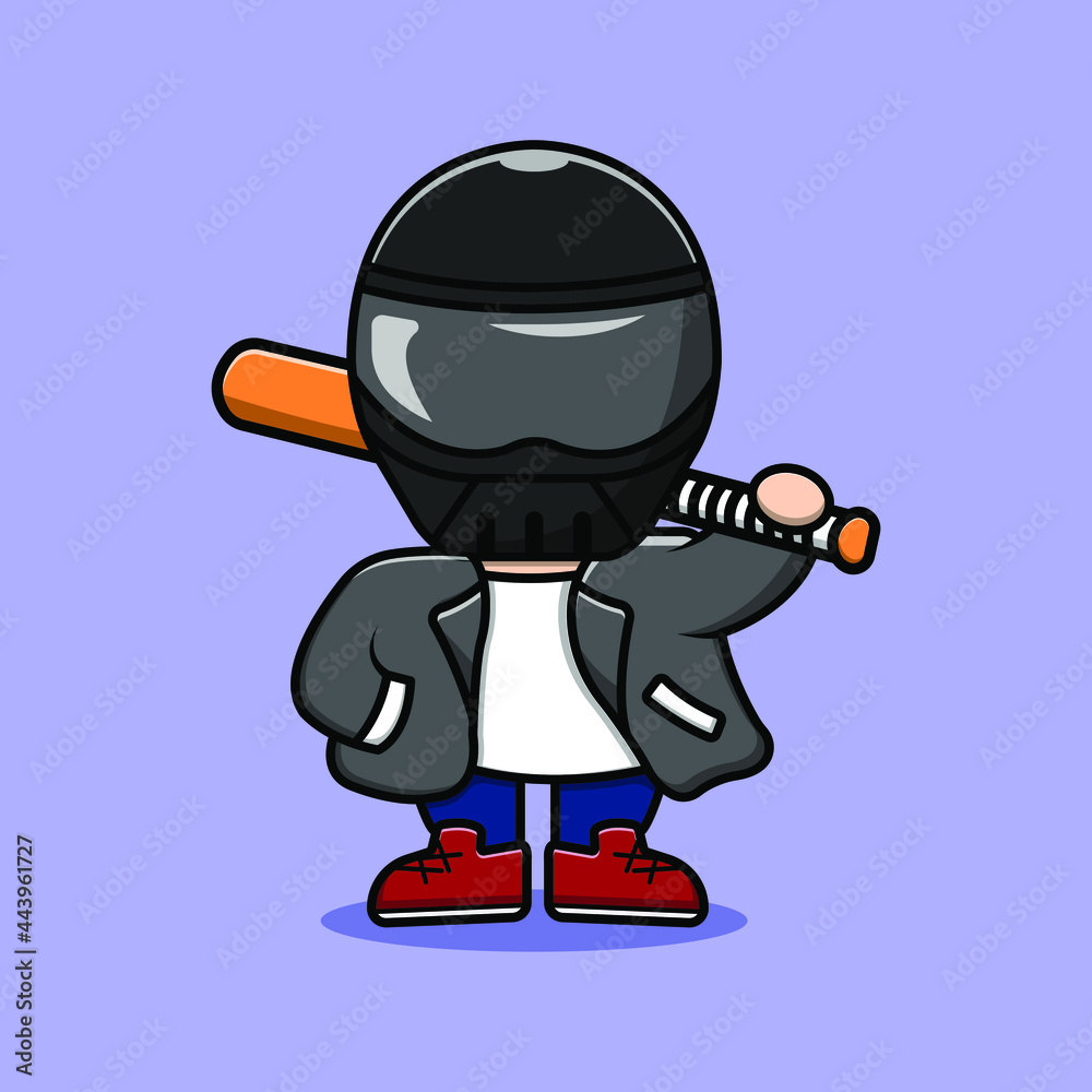 Cool motorcycle gang With Baseball Bat And Jacket Cartoon Vector Icon Illustration. Sport Icon Concept. Flat Cartoon Style. vector illustration