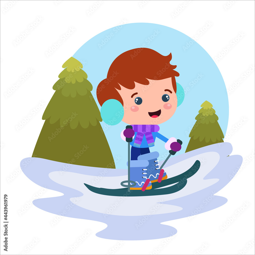 Naklejka premium Little boy character playing activity vector template design illustration