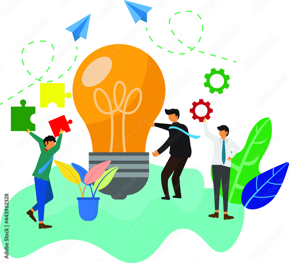 teamwork to build bulb lamp, flat illustration vector graphic teamwork to build bulb lamp, flat illustration vector graphic
