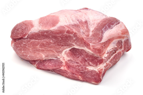 Raw pork neck (collar, Boston butt, shoulder), isolated on white background.