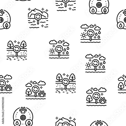 Ecosystem Environment Vector Seamless Pattern Thin Line Illustration