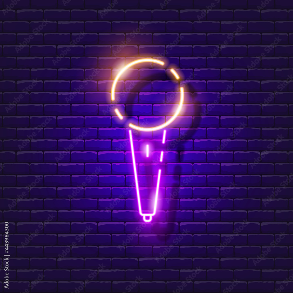 Microphone neon sign. Vocal lesson glowing sign. Vector illustration for design. Music concept. Microphone neon sign. Vocal lesson glowing sign. Vector illustration for design. Music concept.