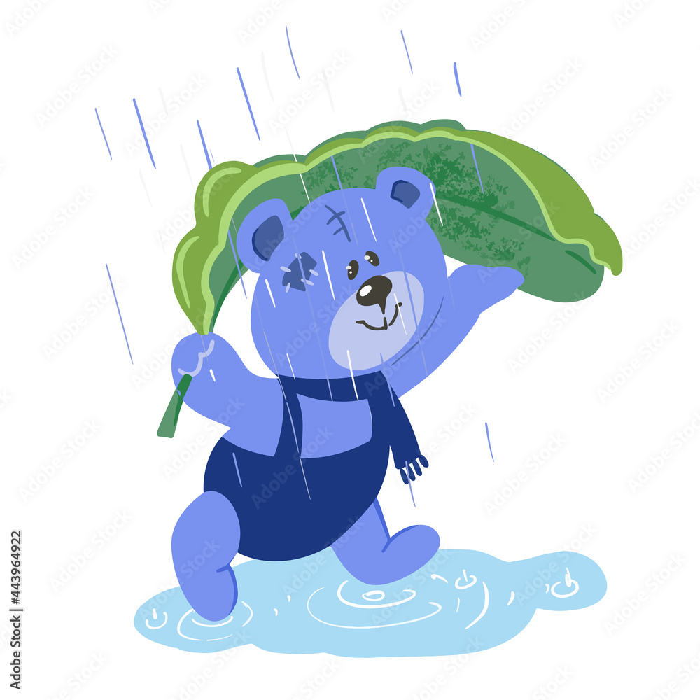 Cute teddy bear in the rain. Hand draw full color vector illustration for postcards, design. Cute teddy bear in the rain. Hand draw full color vector illustration for postcards, design.