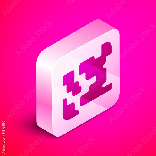Isometric Gaseous icon isolated on pink background. Changing the state of matter in gas. Silver square button. Vector