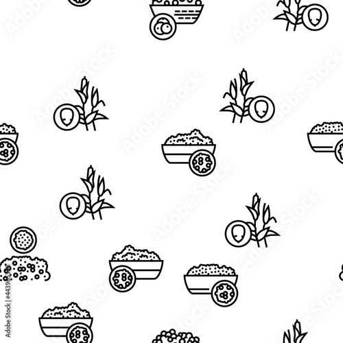 Groats Natural Food Vector Seamless Pattern Thin Line Illustration