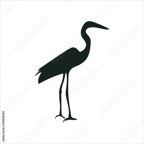 Egret Vector Silhouette isolated on white background.