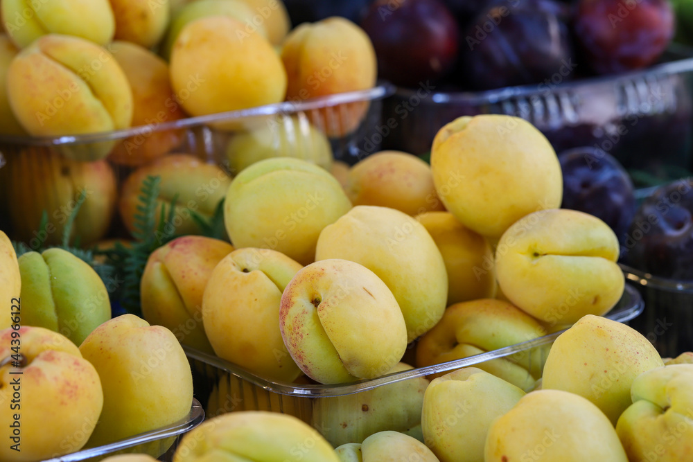 assortment of fruits on the market counter. assortment of fruits on the market counter.