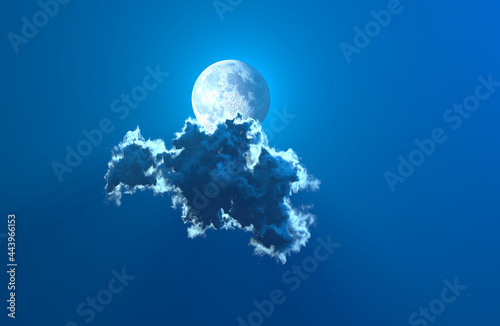 Fototapeta Naklejka Na Ścianę i Meble -  alone large blue cloud and moon , conceptual nature 3D illustration