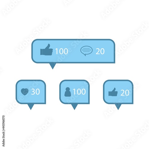 Social media like, follow, and love button collection. Blue color social media button floater design collection. Beautiful blue color counter for social media like love and follower design.