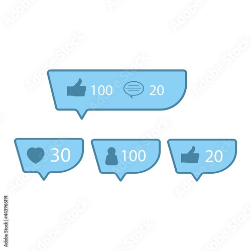 Social media like, follow and love button collection. Blue color social media button floater design collection. Stylish counter for social media like, love and follower design.