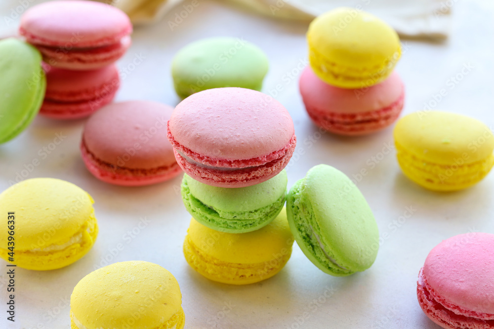 multicolored macaroon cakes. red, green, yellow macaroons. Close-up macaron