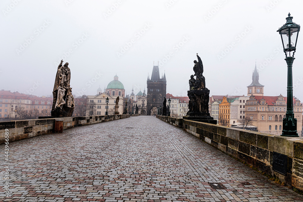 the world-famous Prague's old bridge without people