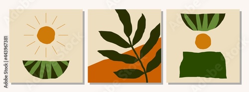 Set of social media post templates with abstract organic shapes composition in contemporary collage minimal style, vector illustration