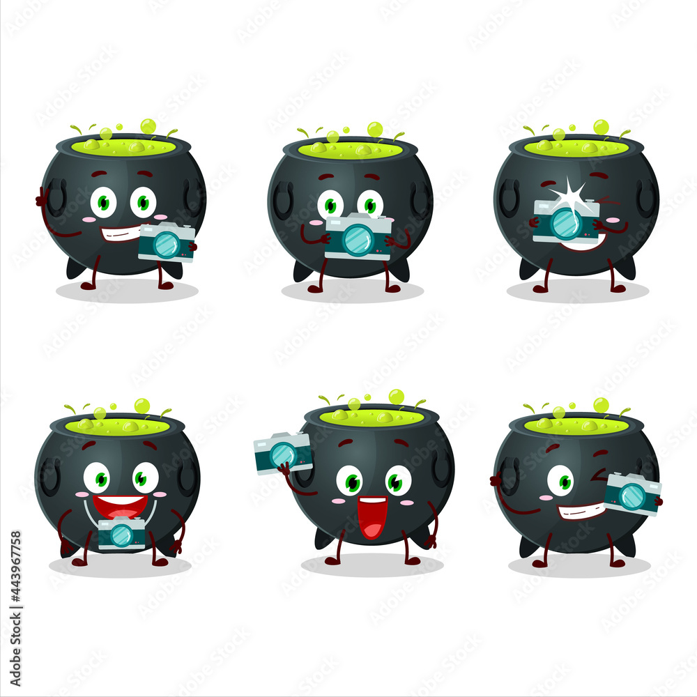 Photographer profession emoticon with witch cauldron cartoon character
