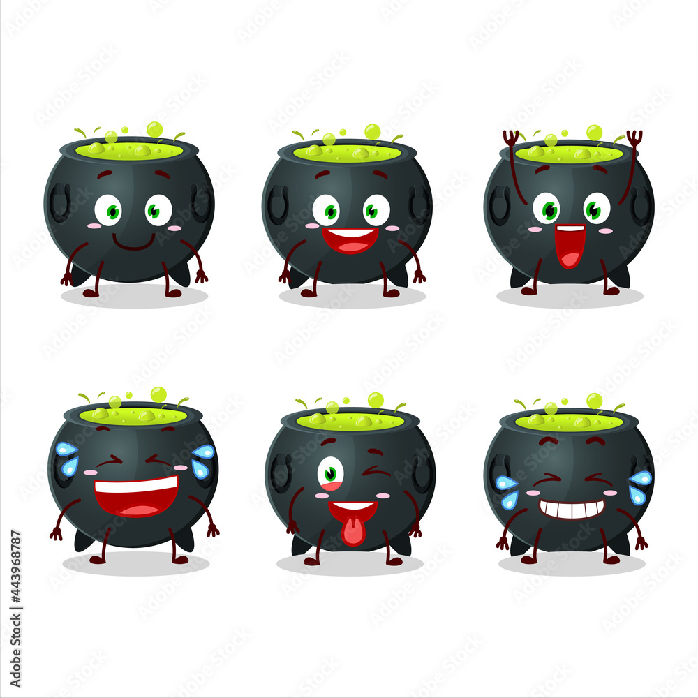 Cartoon character of witch cauldron with smile expression