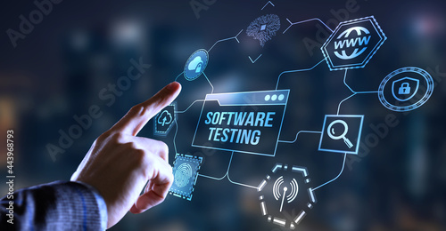 Internet, business, Technology and network concept. Inscription SOFTWARE TESTING on the virtual display.