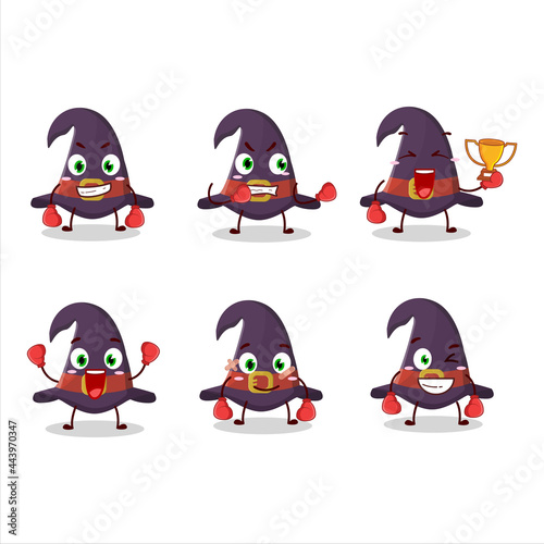 A sporty witch hat boxing athlete cartoon mascot design