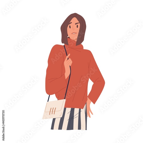 Arrogant woman with negative annoyed and confused face expression. Irritated person with snooty patronizing look showing neglect and contempt. Flat vector illustration isolated on white background photo