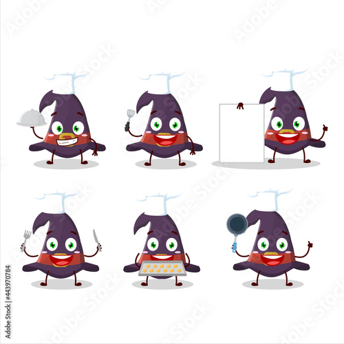 Cartoon character of witch hat with various chef emoticons