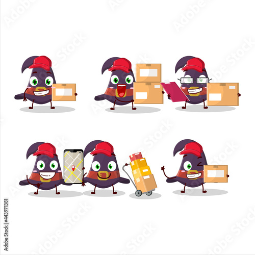 Cartoon character design of witch hat working as a courier